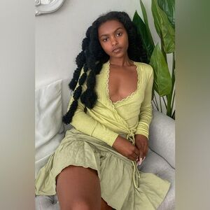 Urban Outfitters Lime Green/chartreuse Lace Ribbed Wrap Top